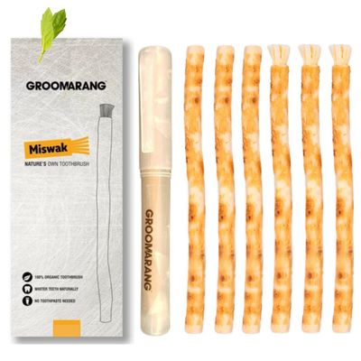 GROOMARANG Miswak Stick x6 - Natural Chewable Wooden Toothbrushes | Organic Teeth Cleaning & Fresh Breath | Made from Salvadora Persica | Eco-Friendly, Biodegradable