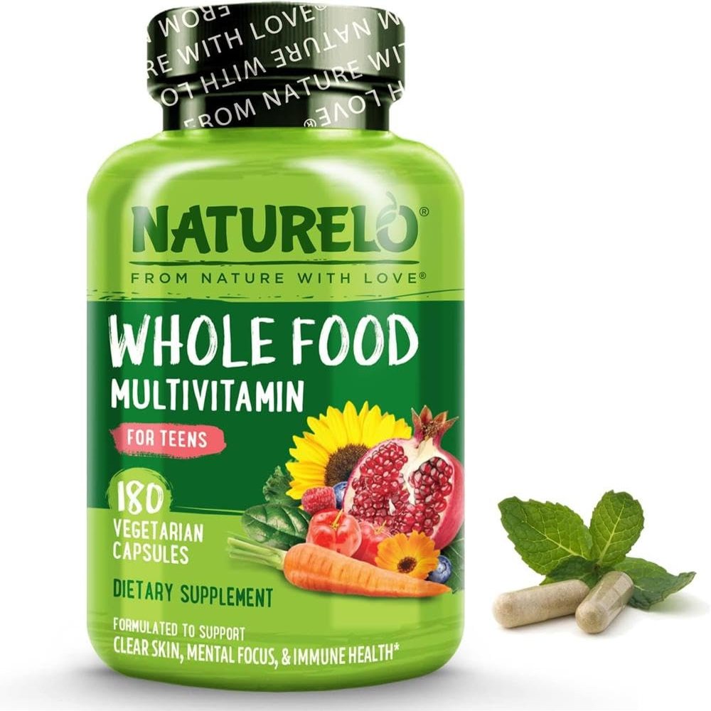 NATURELO Whole Food Multivitamin for Teens - Natural Vitamin, Mineral & Plant Extracts for Teenage Boys & Girls - Daily Nutrients for Active Children - 180 Vegan Capsules | 3 Month Supply