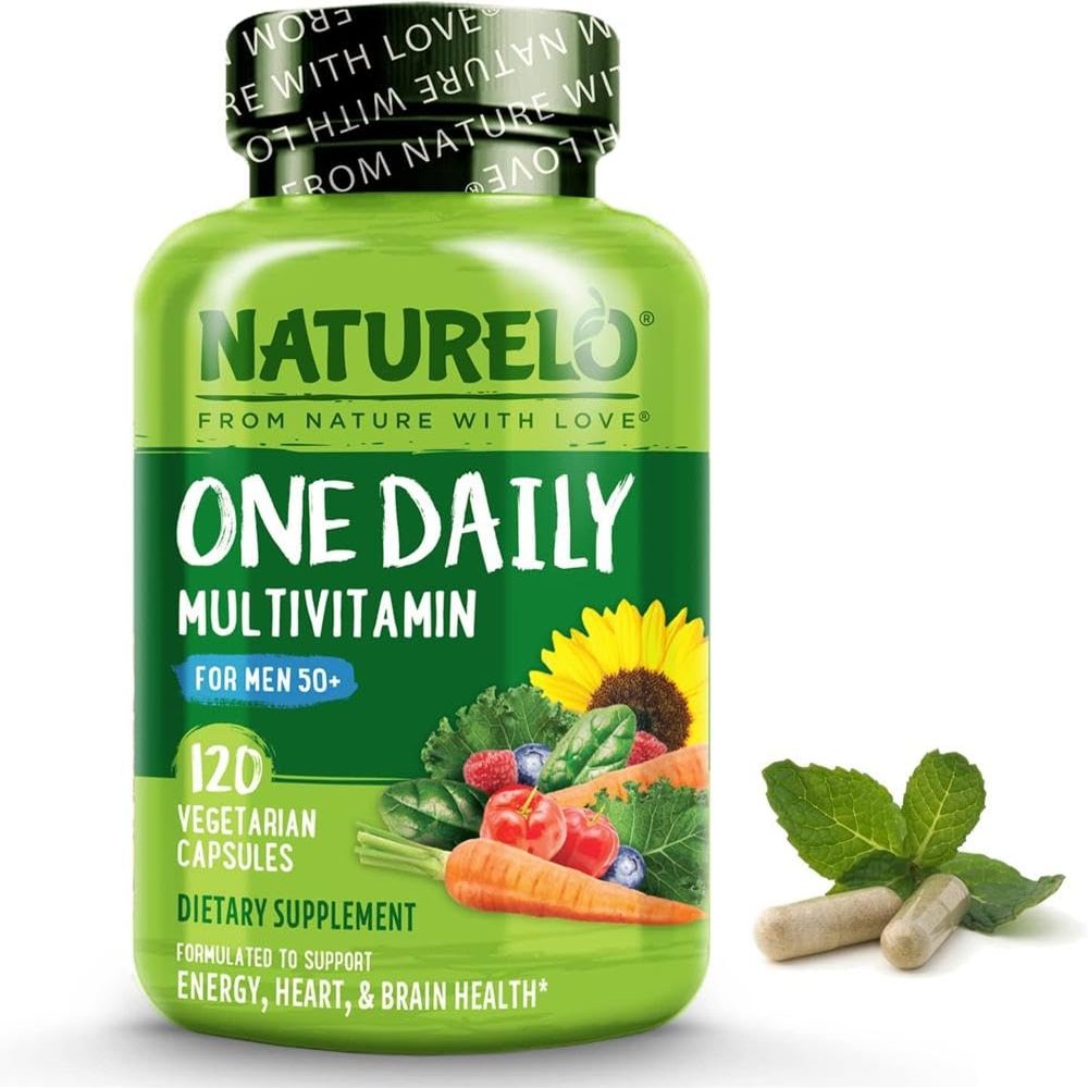 Mens 50+ Multivitamin Easy One a Day | 120 Vegan Capsules (4 Month Supply) | 29 Essential Vitamins, Minerals & Fruit & Veg Extracts, for Mens Health and Vitality | NATURELO