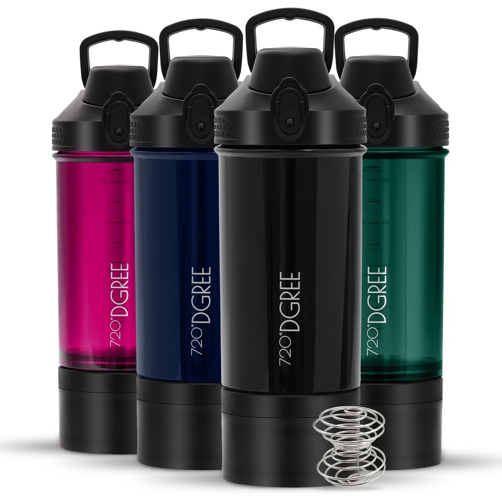 720DGREE Fitness Shaker uberShaker - 550ml - Premium Protein Shaker with Powder Compartment - Leak Proof, BPA Free - Shaker Cup, Mixing Cup for Creamy Protein Shakes, Gym, Workout, Nutrition