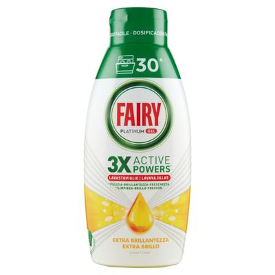 Fairy Platinum Dishwasher Gel, Brilliance, Lemon Scent, 30 Washes, Quick Dissolving and Excellent Cleansing