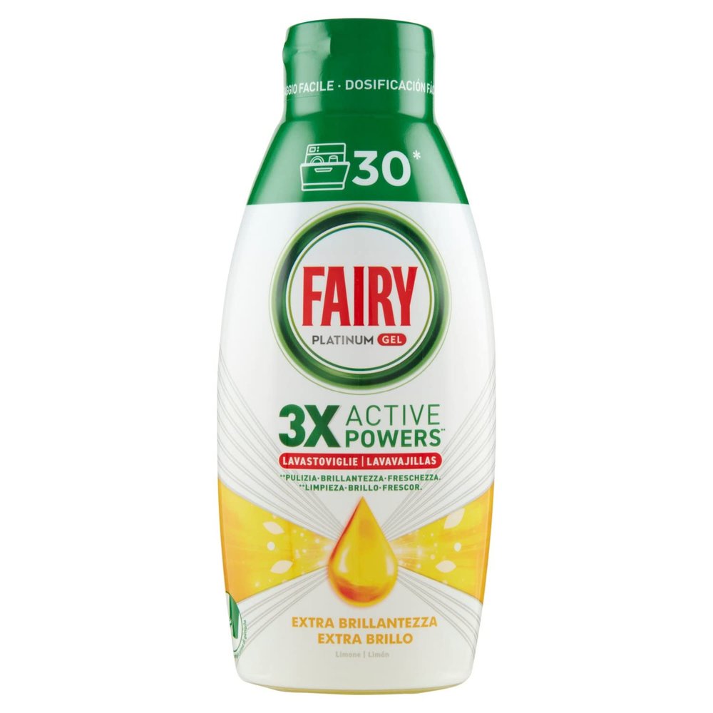 Fairy Platinum Dishwasher Gel, Brilliance, Lemon Scent, 30 Washes, Quick Dissolving and Excellent Cleansing