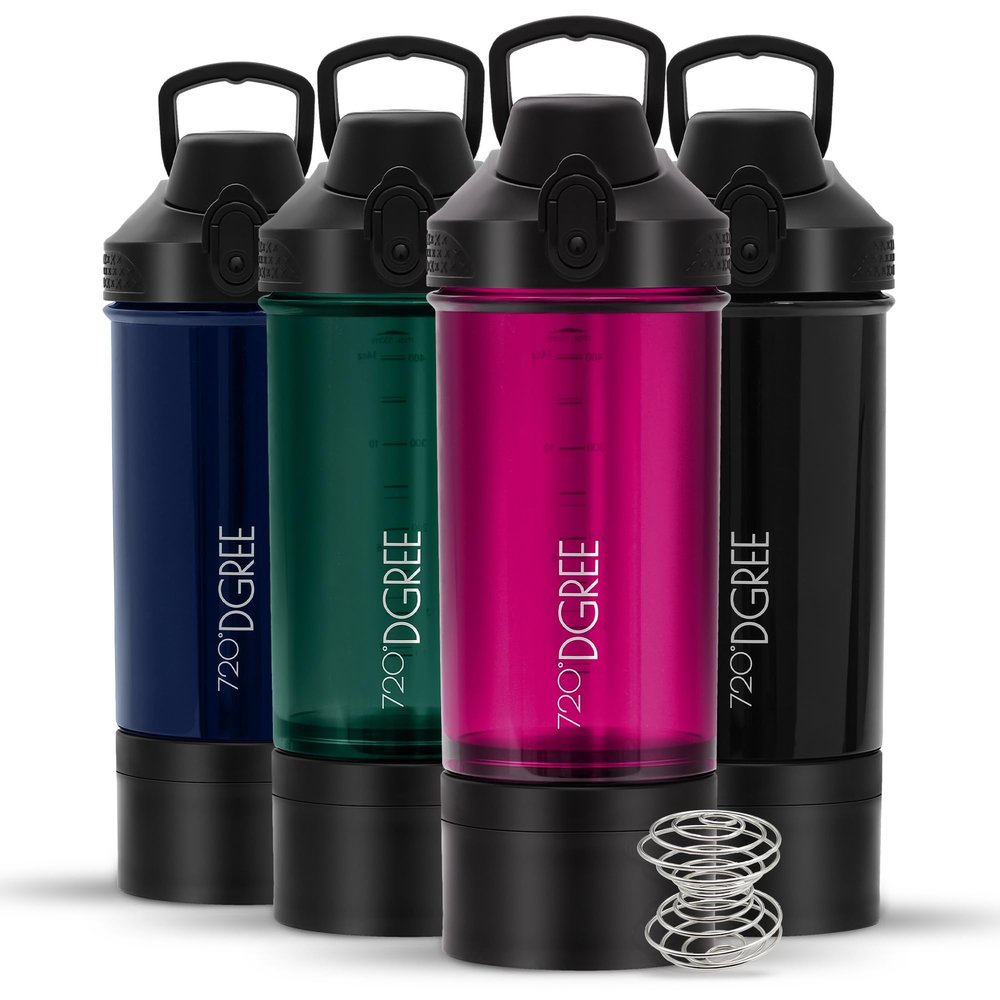 720DGREE Fitness Shaker uberShaker - 550ml - Premium Protein Shaker with Powder Compartment - Leak Proof, BPA Free - Shaker Cup, Mixing Cup for Creamy Protein Shakes, Gym, Workout, Nutrition