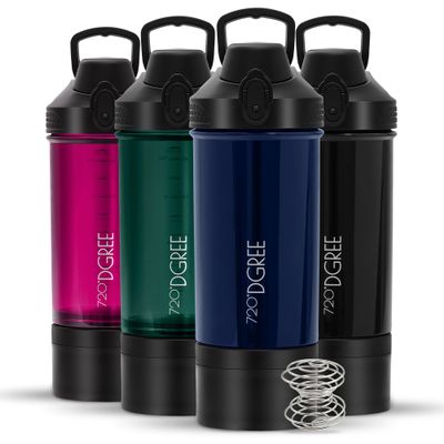 720DGREE Fitness Shaker uberShaker - 550ml - Premium Protein Shaker with Powder Compartment - Leak Proof, BPA Free - Shaker Cup, Mixing Cup for Creamy Protein Shakes, Gym, Workout, Nutrition