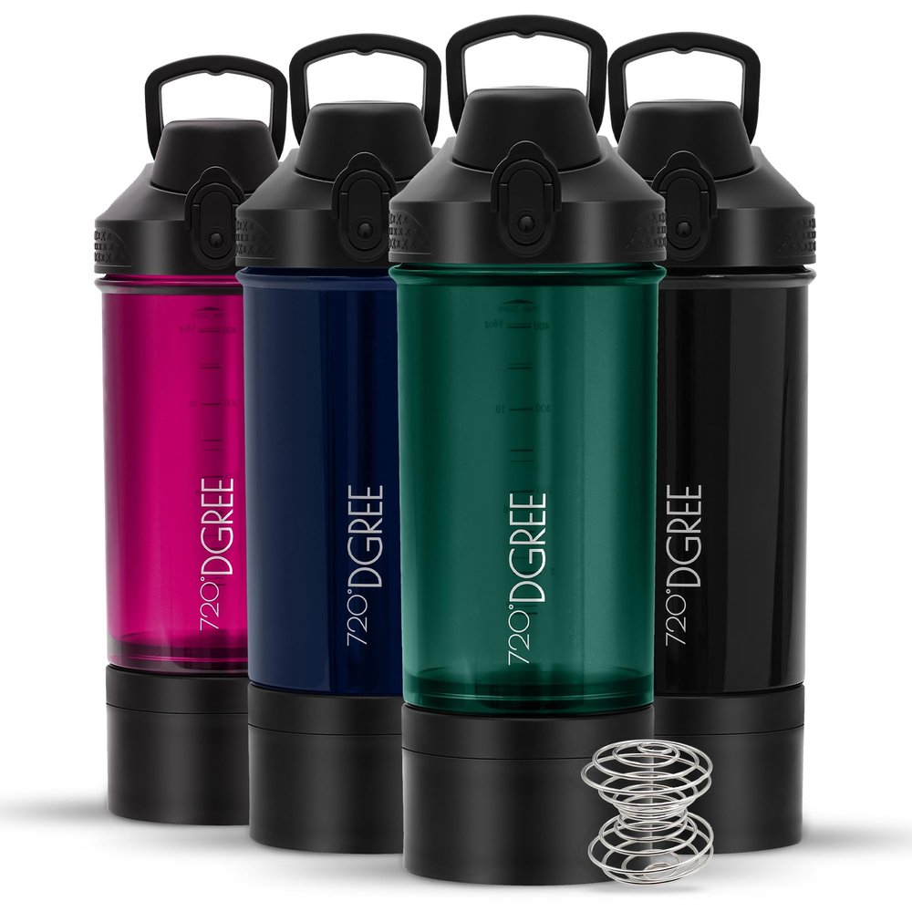 720DGREE Fitness Shaker uberShaker - 550ml - Premium Protein Shaker with Powder Compartment - Leak Proof, BPA Free - Shaker Cup, Mixing Cup for Creamy Protein Shakes, Gym, Workout, Nutrition