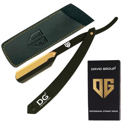 DG Cut Throat Razor Kit - 24k GOLD Lock Matte Black Color - Straight Edge Razor for Barbers & Personal Use - Stainless Steel - Moustache & Beard Shaving - Shaving Kit