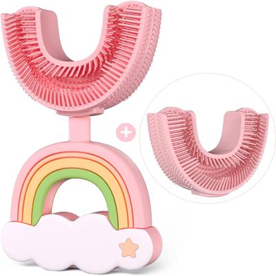 Funthy U-Shaped Kids Toothbrush, Manual Training Toothbrush with Food Grade Soft Silicone Toothbrush, 360 Oral Teeth Cleaning Design for Children Infant and Toddler -Pink||7-14 years