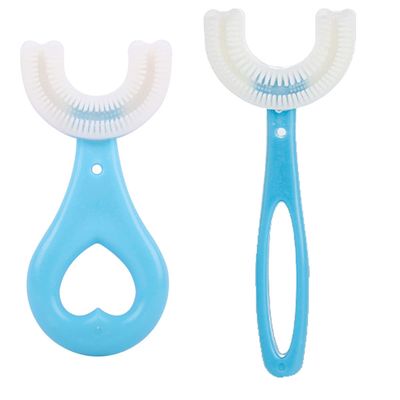 ZALUJMUS Set of 2 Kids U-Shaped Whole Mouth Teeth Brush, Silicone Bristles Massage Gums, All-Round Cleaning, Manual (2-12Y, Blue+Blue)