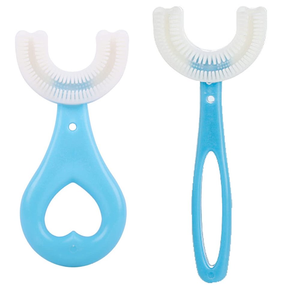 ZALUJMUS Set of 2 Kids U-Shaped Whole Mouth Teeth Brush, Silicone Bristles Massage Gums, All-Round Cleaning, Manual (2-12Y, Blue+Blue)
