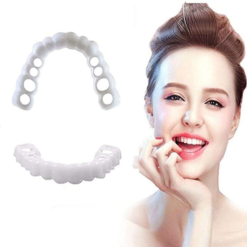 1 Pair Instant Denture Teeth Fake Braces Temporary Tooth Repair Kit, Comfort Fit Flex Cosmetic Veneers Cover The Imperfect Teeth Upper and Lower for Confident Smile