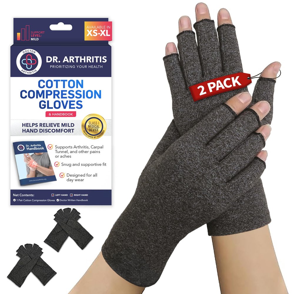 Doctor Developed Compression Gloves/Arthritis Gloves for Women & Men & Doctor Written Handbook - Carpal tunnel relief, Arthritis, Raynauds, 2 Pairs (XL)