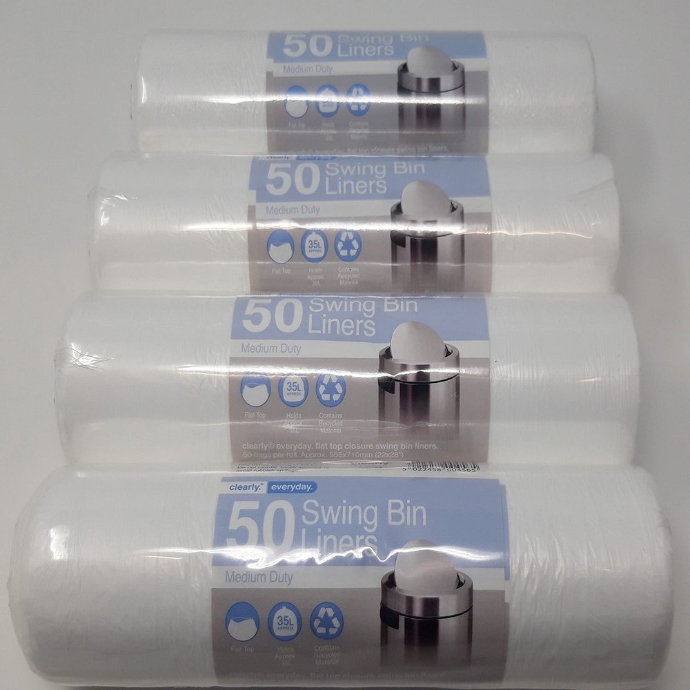 200 x 35L Medium Duty Swing Bin Liners Flat Top 555x710mm (22x28") White