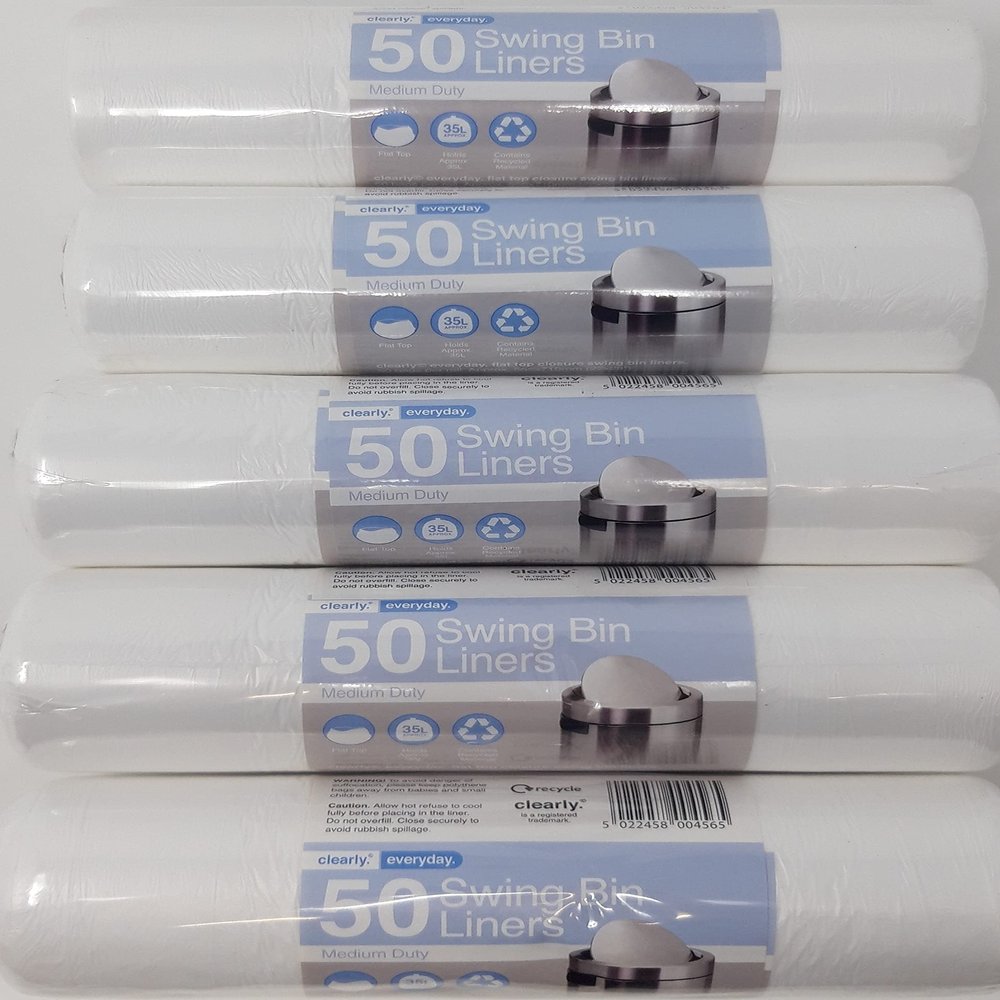 250 x 35L Medium Duty Swing Bin Liners Flat Top 555x710mm (22x28") White