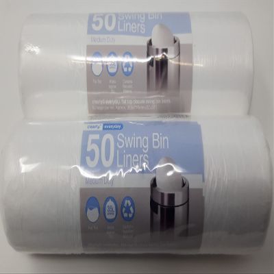 100 x 35L Medium Duty Swing Bin Liners Flat Top 555x710mm (22x28") White