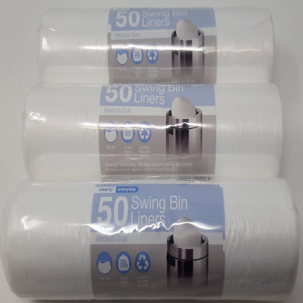 150 x 35L Medium Duty Swing Bin Liners Flat Top 555x710mm (22x28") White