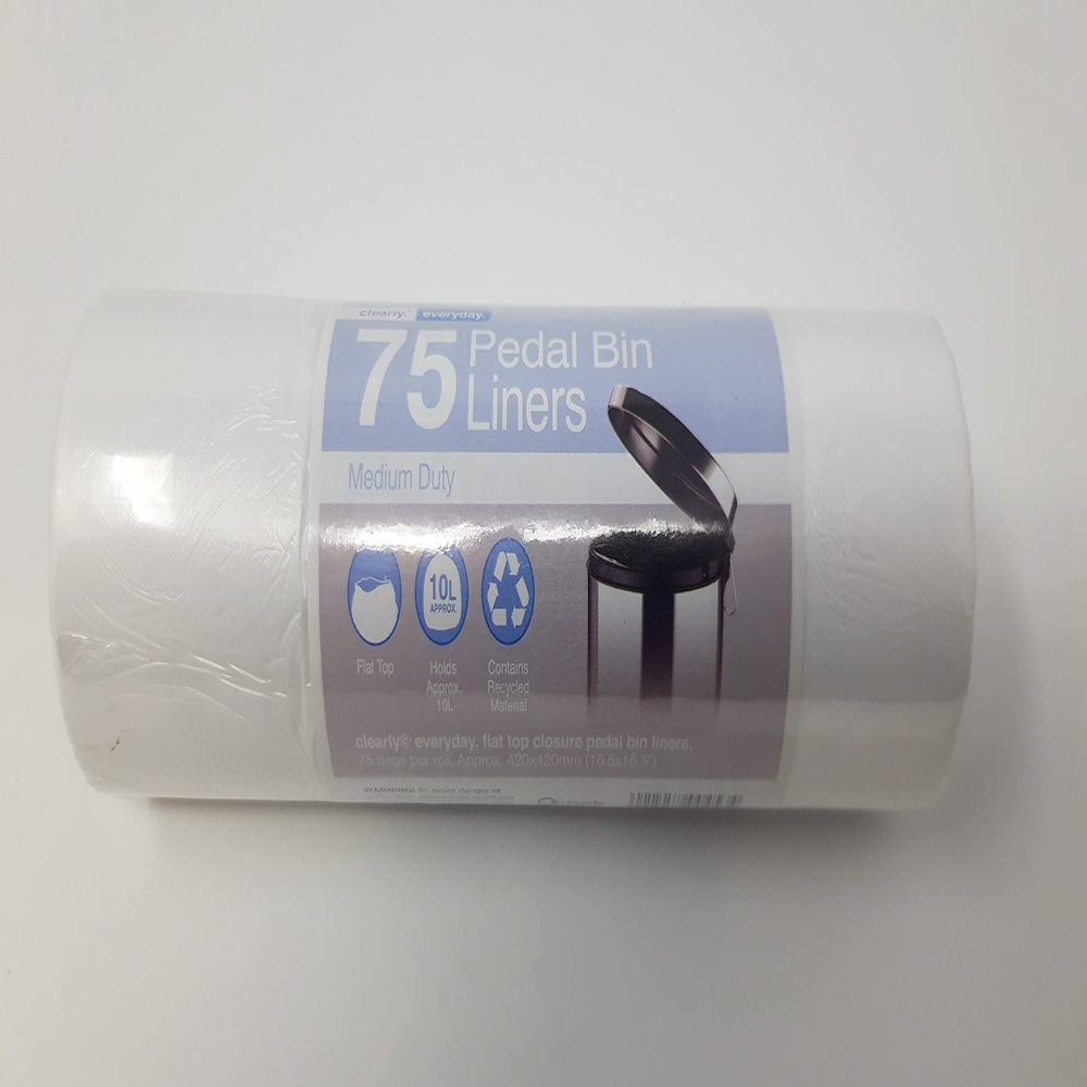 75 x 10L Medium Duty Pedal Bin Liners Flat Top 420x420mm (16.5x16.5") White