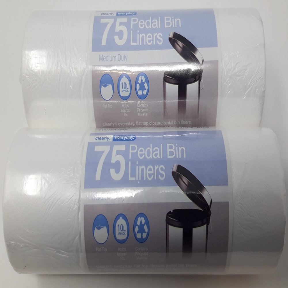 150 x 10L Medium Duty Pedal Bin Liners Flat Top 420x420mm (16.5x16.5") White