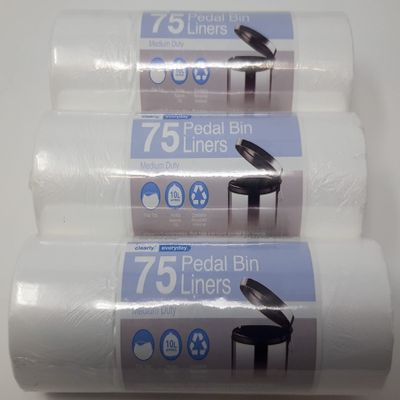 225 x 10L Medium Duty Pedal Bin Liners Flat Top 420x420mm (16.5x16.5") White