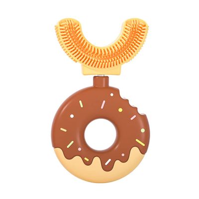 JAWSEU Kids U-Shaped Toothbrush, Doughnut Manual Toothbrush, 360 Silicone, Yellow, Ages 2-6
