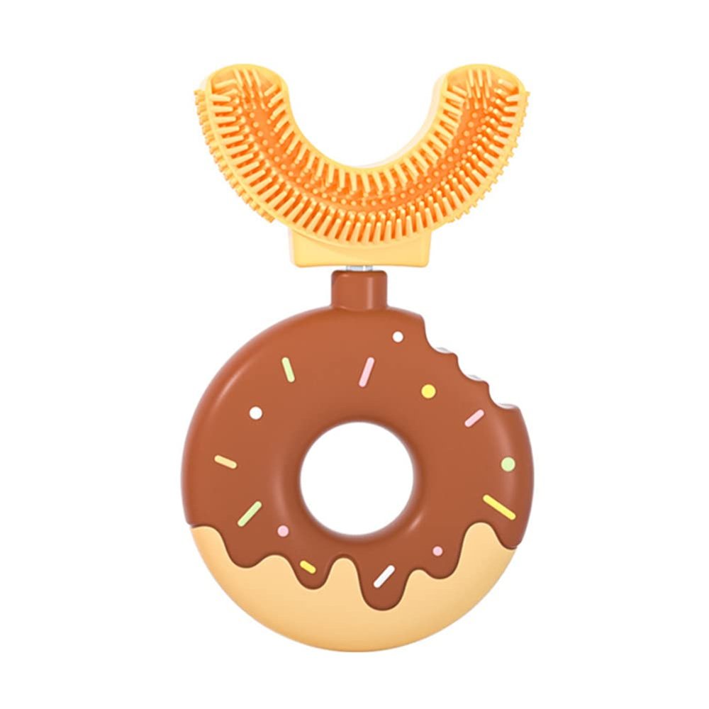 JAWSEU Kids U-Shaped Toothbrush, Doughnut Manual Toothbrush, 360 Silicone, Yellow, Ages 2-6