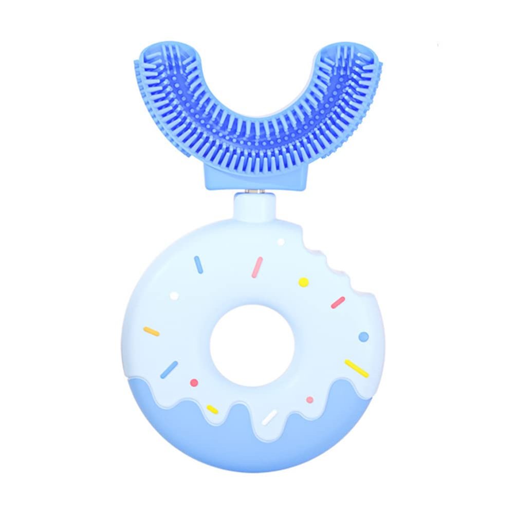 JAWSEU Kids U-Shaped Toothbrush, Doughnut Manual Toothbrush, 360 Silicone, Soft, Blue (Ages 2-12)