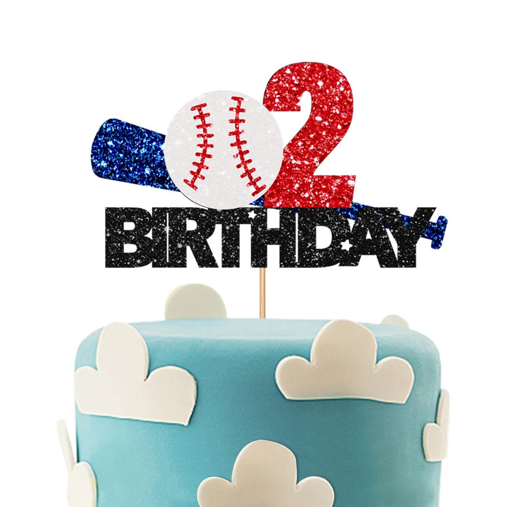 Baseball 1st Birthday Cake Topper, Baseball One Cake Topper, Baseball Cake Decor, Baseball Baby Boy First Birthday Party Decoration - Black Glitter (2)