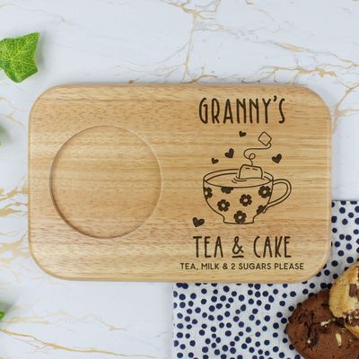 Personalised Grandma's Tea & Cake Board, Wood Treat Board, Snack Tray, Mother's Day, Birthday Gift for Granny, Nana, Gran