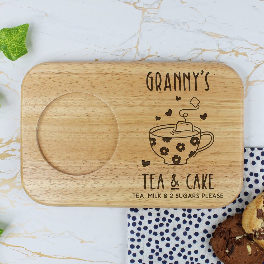 Personalised Grandma's Tea & Cake Board, Wood Treat Board, Snack Tray, Mother's Day, Birthday Gift for Granny, Nana, Gran