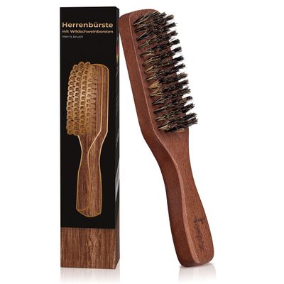 lampox Men's Beard Brush with Boar Bristles with Beech Wood Handle, Dark Brown