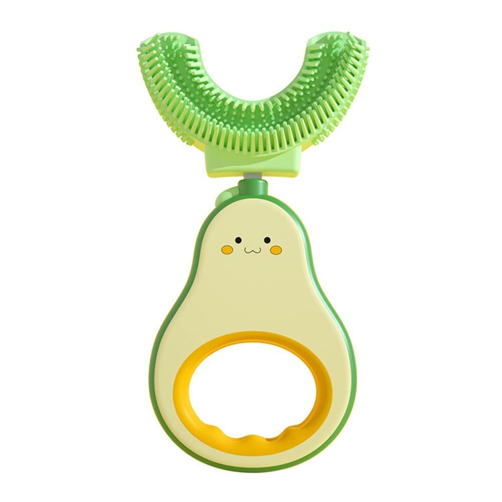 ISAKEN Baby U-Shaped Toothbrush, Whole Mouth Teeth Brush Soft Silicone Toothbrush, Manual Toothbrushes All-Round Cleaning Oral Teeth Care for Kids Toddlers 2-6 Years (Orange-Avocado)