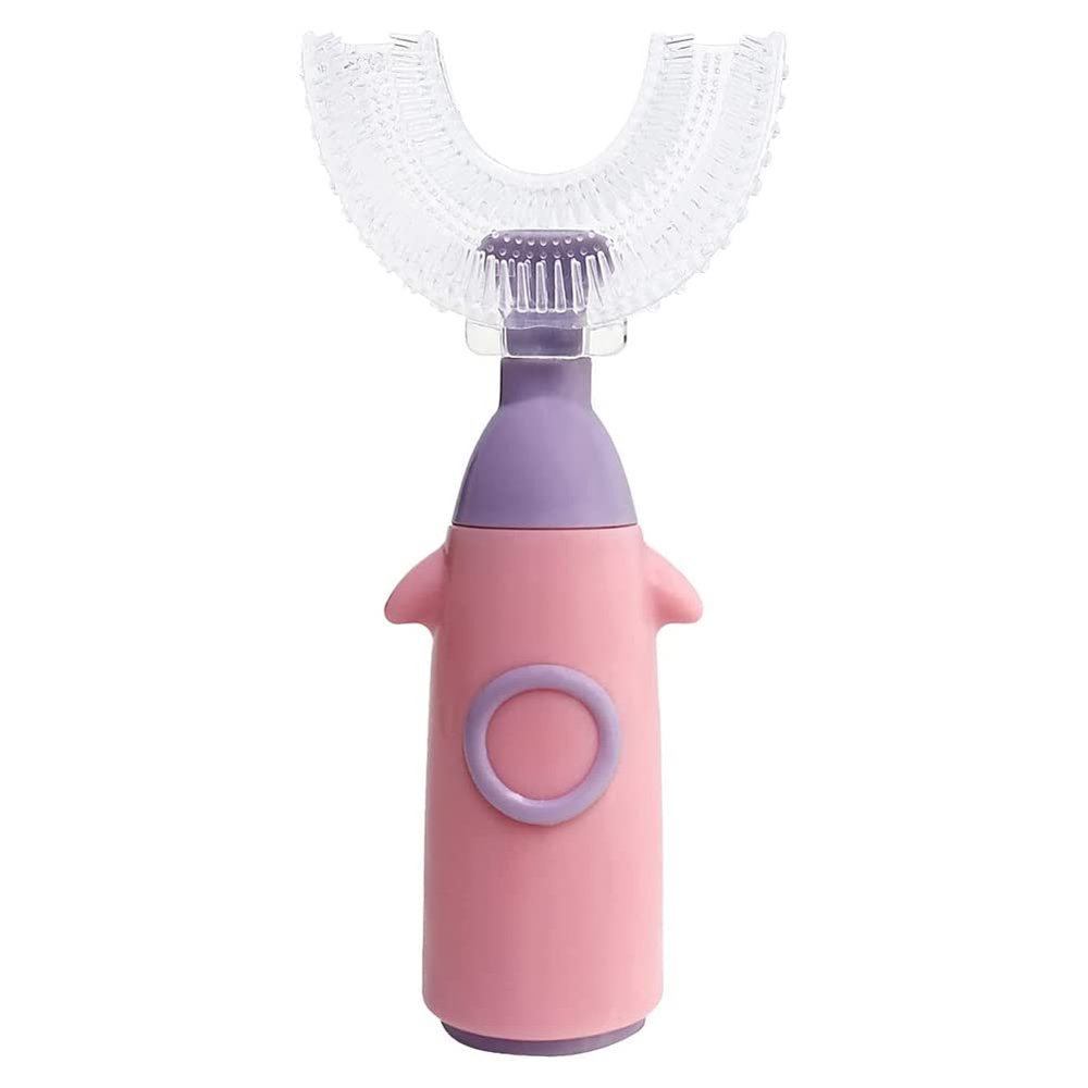ISAKEN U-Shaped Toothbrush, Whole Mouth Teeth Brush Soft Silicone Toothbrush, Manual Toothbrushes All-Round Cleaning Oral Teeth Care for Kids Toddlers 1-8 Years (Pink)