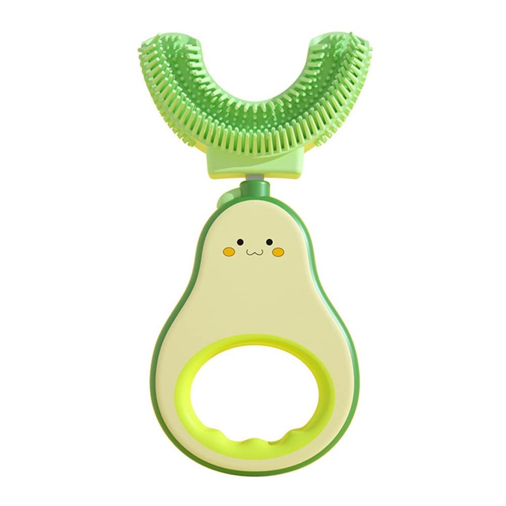 ISAKEN Baby U-Shaped Toothbrush, Whole Mouth Teeth Brush Soft Silicone Toothbrush, Manual Toothbrushes All-Round Cleaning Oral Teeth Care for Kids Toddlers 2-6 Years (Green-Avocado)