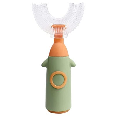 ISAKEN U-Shaped Toothbrush, Whole Mouth Teeth Brush Soft Silicone Toothbrush, Manual Toothbrushes All-Round Cleaning Oral Teeth Care for Kids Toddlers 8-12 Years (Green)