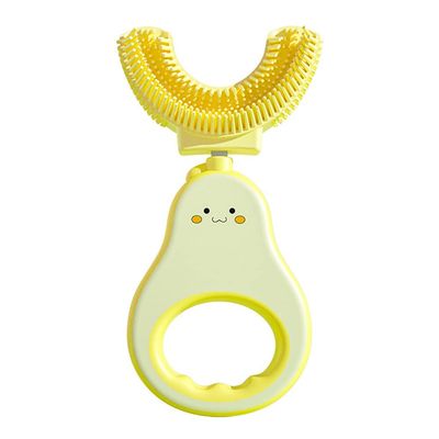 ISAKEN Baby U-Shaped Toothbrush, Whole Mouth Teeth Brush Soft Silicone Toothbrush, Manual Toothbrushes All-Round Cleaning Oral Teeth Care for Kids Toddlers 2-6 Years (Yellow-Avocado)