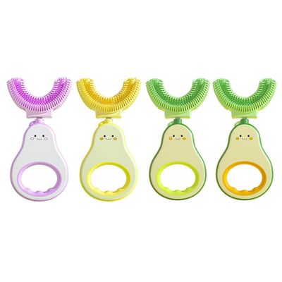 ISAKEN 4Pcs Baby U-Shaped Toothbrush, Whole Mouth Teeth Brush Soft Silicone Toothbrush, Manual Toothbrushes All-Round Cleaning Oral Teeth Care for Kids Toddlers 2-6 Years (Avocado)