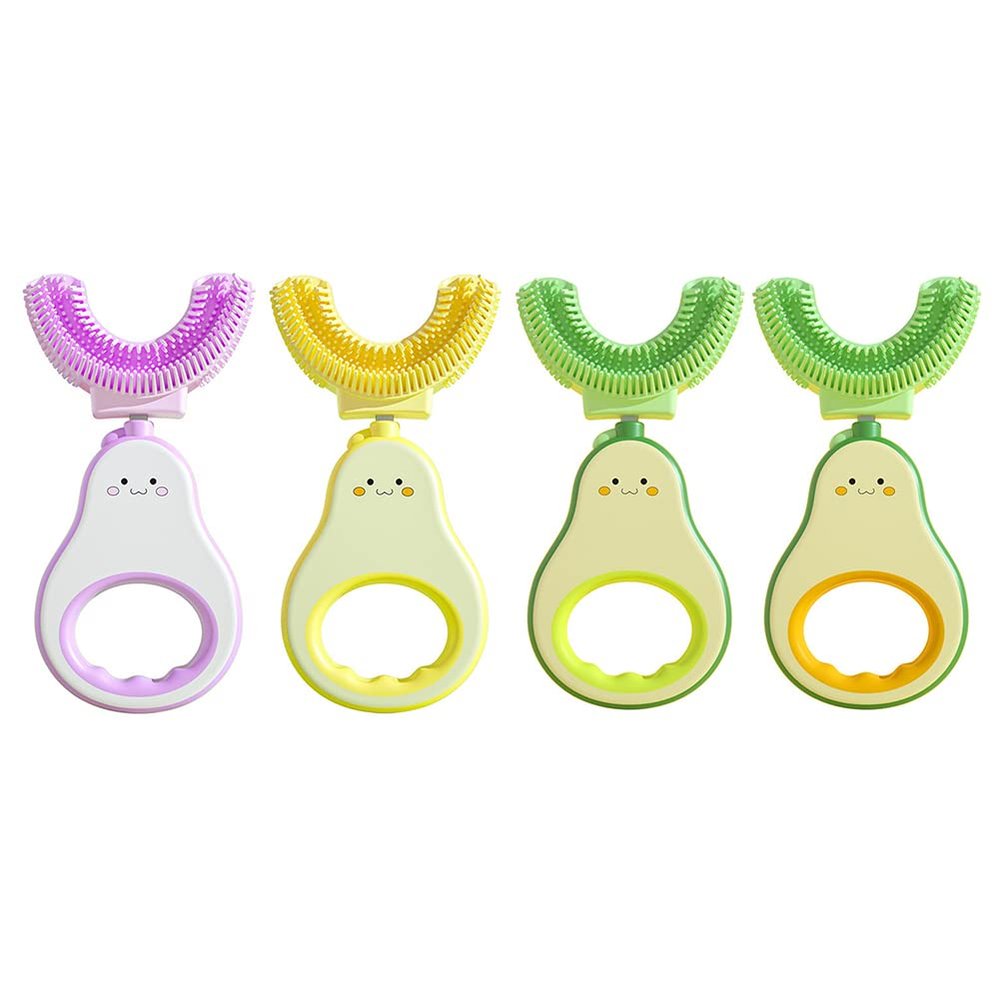ISAKEN 4Pcs Baby U-Shaped Toothbrush, Whole Mouth Teeth Brush Soft Silicone Toothbrush, Manual Toothbrushes All-Round Cleaning Oral Teeth Care for Kids Toddlers 2-6 Years (Avocado)