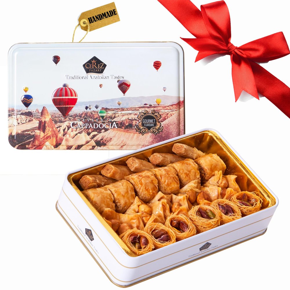 Cerez Pazari Premium Assorted Baklava Pastry Metal Gift Box 240g Apprx.23 pcs, Luxury Traditional Handmade Dessert, Ideal for Birthdays, Ramadan Gifts, Eid Gifts, Christmas