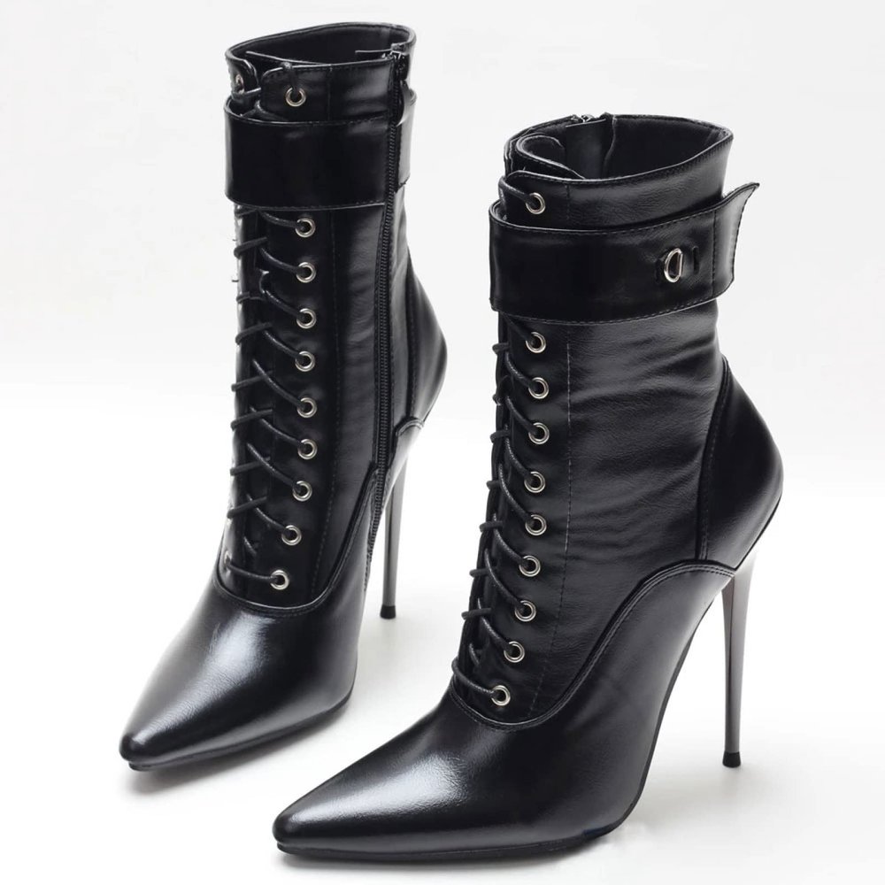 APOTIKENBST High Heels Sexy Women's Short Boots 14CM Stiletto Pointed Ankle Boots,Black-39