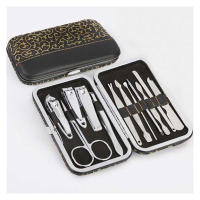 12Pcs Stainless Steel Nail Care Tool Sets Manicure Set And Kit Pedicure Scissor Tweezer Knife Ear Pick Utility Nail Clipper Kit (Color : Golden black)