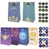 12 Pack Eid Mubarak Favor moon Gift Paper Bags with 18 Stickers Ramadan Star Moon Castle Patterns Candy Cookies Package Muslim Islam Party Decor (blue) view 2