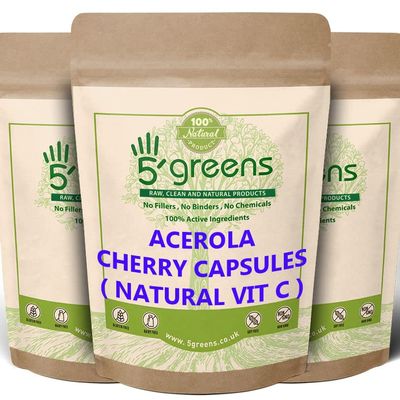 Acerola Cherry Extract Capsules Natural Vitamin C - Pure 100% Natural and Highly Absorbable Source of VIT C  Manufactured by 5greens in The UK (360 Capsules)