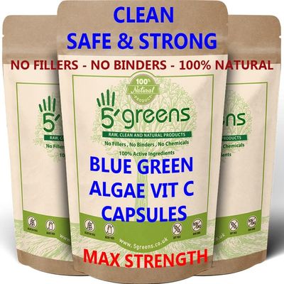 5greens Blue Green Algae 600mg with Added VTAMIN C - 120 Capsules 100% Natural No Chemicals 100% Vegan Natural Protein
