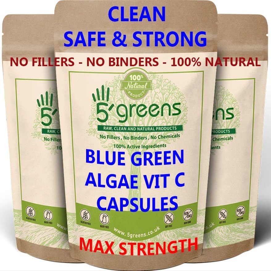 5greens Blue Green Algae 600mg with Added VTAMIN C - 120 Capsules 100% Natural No Chemicals 100% Vegan Natural Protein