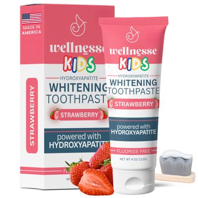 Wellnesse Children's Toothpaste - Strawberry - 1 Tube 4oz - Fluoride Free - Sulfate Free - Non-GMO