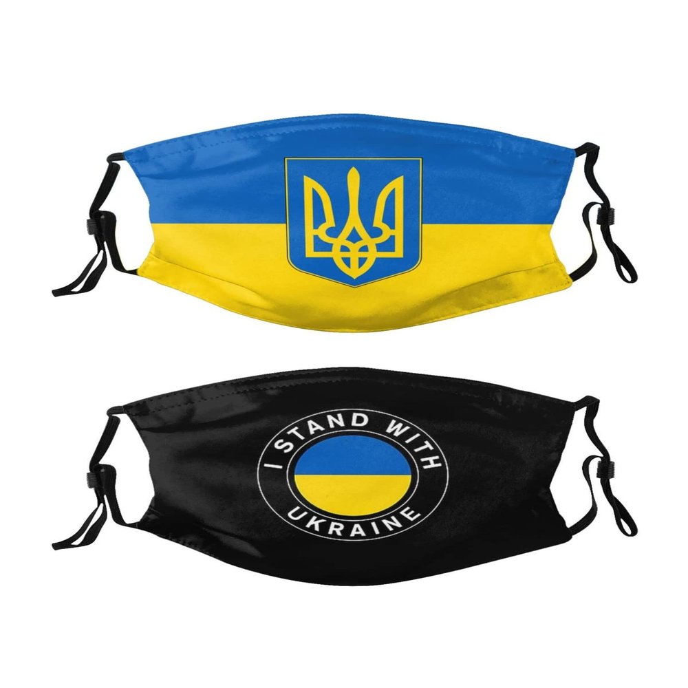 2PCS Ukrainian Flag Heart Mask Unisex Ukraine Face Mask Washable Reusable Balaclava with 4 Filters for Women Men