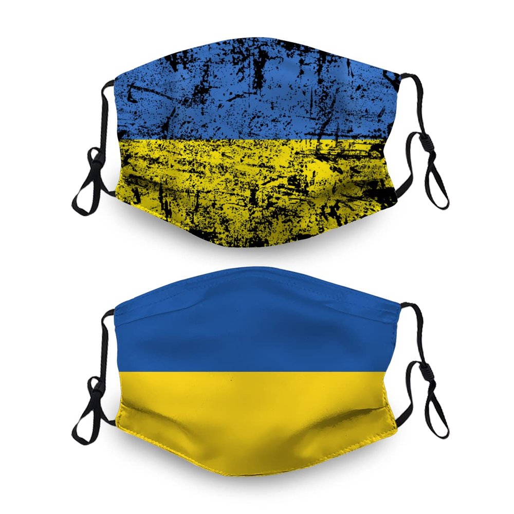 2PCS Ukraine Flag Reusable Face Mask with Pocket, Washable Balaclava for Adults