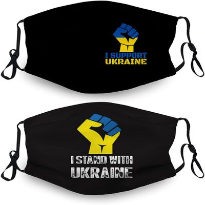 2PCS Stand with Ukraine Ukrainian Face Masks Scarf with 4 Filters, Washable Balaclava Adjustable Nose Bridge Bandanas for Adult-Stand with Ukraine Ukrainian 3