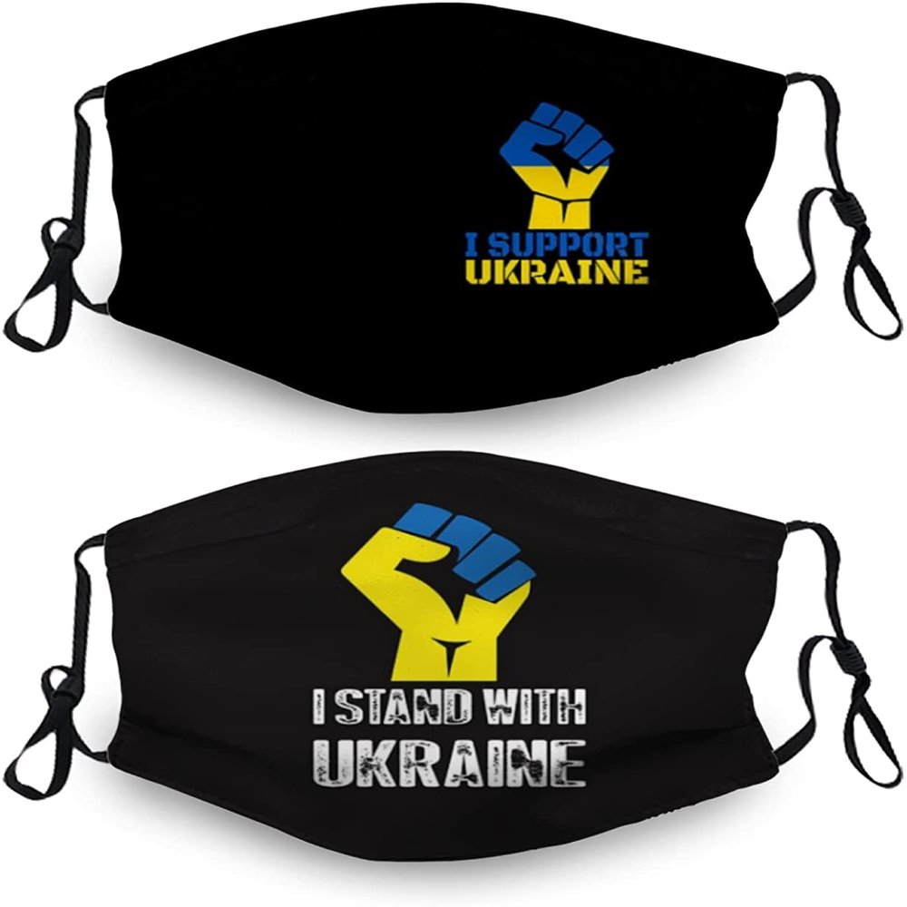 2PCS Stand with Ukraine Ukrainian Face Masks Scarf with 4 Filters, Washable Balaclava Adjustable Nose Bridge Bandanas for Adult-Stand with Ukraine Ukrainian 3