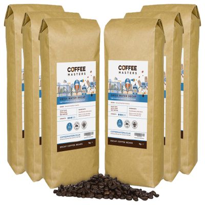 Coffee Masters Swiss Water Decaf Coffee Beans (6x1kg) - 100% Arabica Naturally Decaffeinated Bean - Great Taste Award Winner