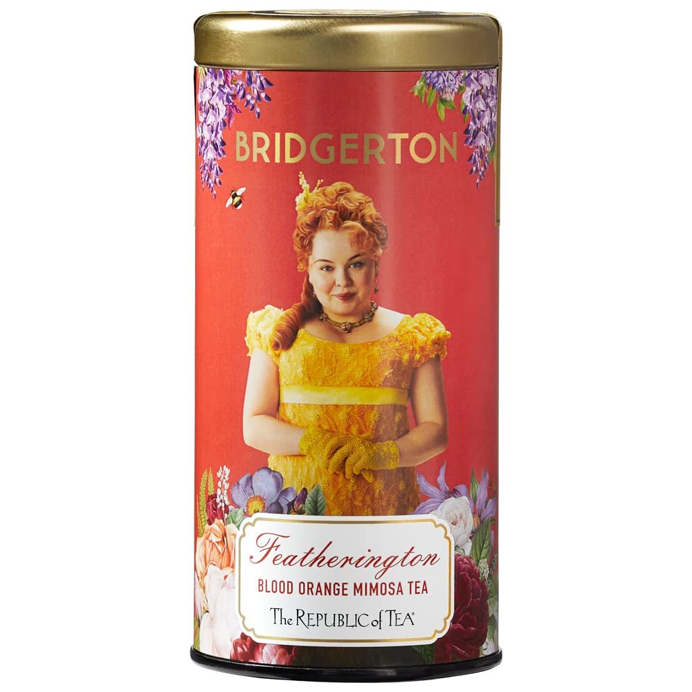 The Republic of Tea Bridgerton Featherington Blood Orange Mimosa Tea, 36 tea bags in metal tin - fruit tea with blood orange flavour in a tin with Bridgerton design